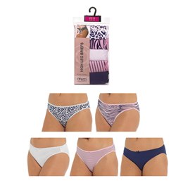 BR377 Ladies 5 Pack(Stripe/Animal) High Leg Briefs