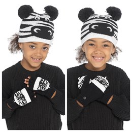 GL1056 Kids Zebra Hat & Mitten Set