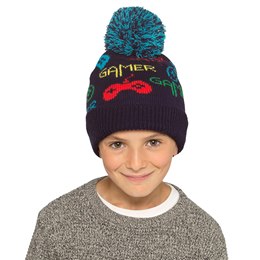 GL1068A Boys Game Print Jacquard Hat with Bobble