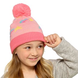 GL1069A Girls Rainbow Print Jacquard Hat with Bobble