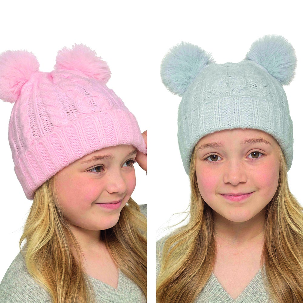 GL1152 Girls Cable Hat with 2 Pom Pom