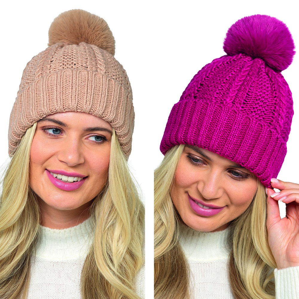 GL1157 Ladies chunky Cable Hat with Pom Pom