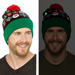 GL1174 Adults Christmas Hat with LED Light & pompom