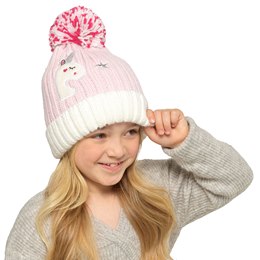 GL1196 Girls Cable Knit hat with Fleece Lining  Emb & pompom