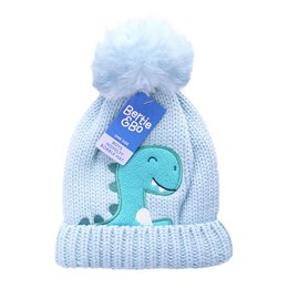 GL1201 Kids Dino Beanie hat with turn up  Fleece Lining & pompom - (72)