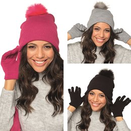 GL550C Ladies Bobble Hat & Touchscreen Gloves Set