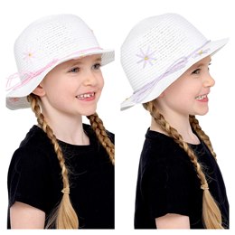 GL667 Girls Straw Hat with Floral Embroidery