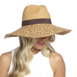 GL689 Ladies Animal Print Wide Brim Straw Hat