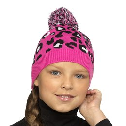 GL969 Gilrs Pink Leopard Print Hat with Bobble