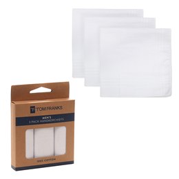 HK036 Mens 3pk White 100% Cotton Hankies - Brown Box