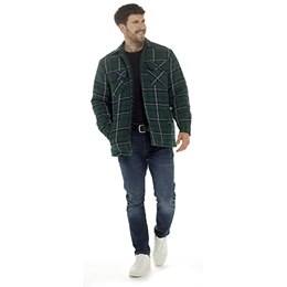 HT126 Mens Yarn Dyed Quilted Check Shirt - Green Check