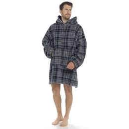 HT257HABNY Mens Sherpa Snuggle Check Hoodie - Navy Check - One Size