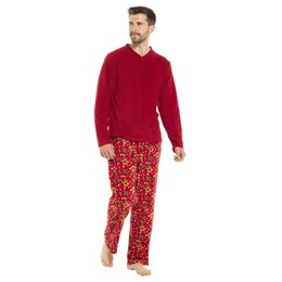 HT280STRD3XL Adults Xmas Micro Fleece Pyjama Set W Pockets & Drawcord - Red - 3X Large