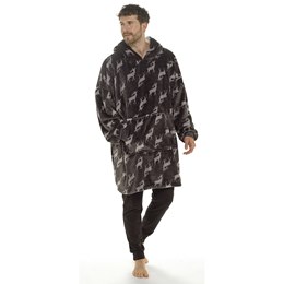 HT6000 Mens  Snuggle Stag Print Hoodie - Grey - One Size