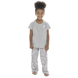LN022 Kids Follow That Dream Grey Cat Pocket Pyjama Set -Grey/Print -