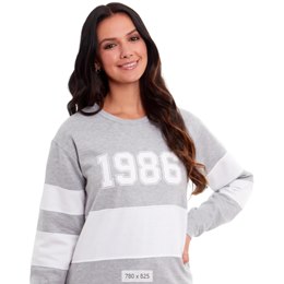 LN1358HB1214 Ladies Loungewear Sweater with Contrast Panels - Grey - 12/14