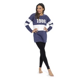 LN1362HB1214 Ladies Loungewear Sweater with Contrast Panels - Blue - 12/14