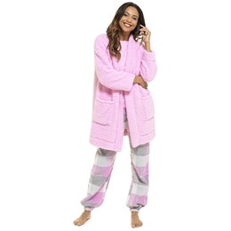 LN1704 Ladies Foxbury Pink Sherpa Fluffy Fleece Edge to Edge Cardi Gown