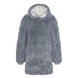 LN1738HAB Adults Long Pile Shaggy Hoodie - Grey - One Size