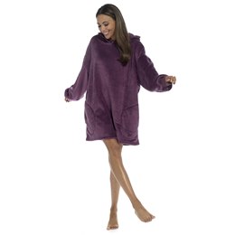 LN321 Adults Soft Touch Flannel Fleece Snuggle Hoodie - Deep Purple