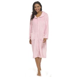 LN402 Ladies Soft Touch Flannel Cut Fleece Button Gown with Shawl Collar - Pink