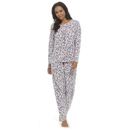 LN403 Ladies Soft Touch Polar Fleece Classic PJs with Button Placket - Pink Print