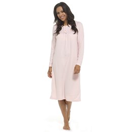 LN416 Ladies Soft Touch Polar Fleece Classic Nightie with Button Placket - Pink