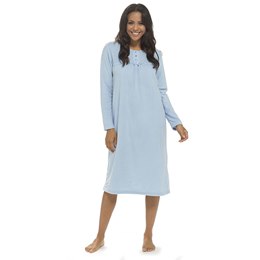 LN417 Ladies Soft Touch Polar Fleece Classic Nightie with Button Placket - Blue