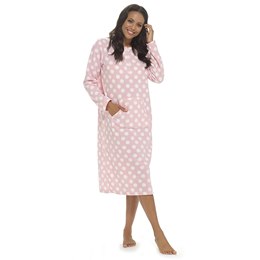 LN421 Ladies Soft Touch Polar Fleece with Button Placket - Pink with White Spots