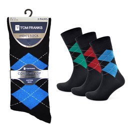 SK025 Men's 3 Pack Soft Top Socks with Argyle Design