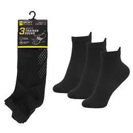 SK1018BK Men's 3pk Gym Socks with Gripper - Black -One Size UK 6-11