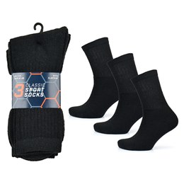 SK103A Mens 3 Pack Plain Black Sport Socks