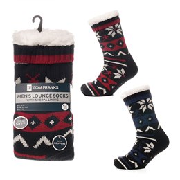 SK1127A Mens Fairisle Knit Slipper Sock with Sherpa Lining