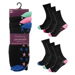 SK1197 Ladies 3 Pack Zigzag/ Spot Heel & Toe Socks