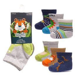 SK1204 Baby Boys 3 Pack Monsters/Dino Design Socks - Assorted Sizes