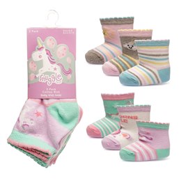 SK1205 Baby Girls 3 Pack Rainbow/Unicorn Design Socks - Assorted Sizes