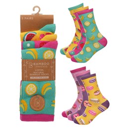 SK1217 Ladies 3Pk Bamboo Novelty Design Socks