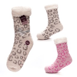 SK1259 Ladies 1pr Animal Print Cosy Slipper Socks