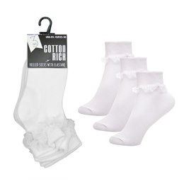 SK357A Girls 3 Pack Lace Frill Socks in Size 6 - 8.5