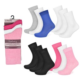 SK499 Ladies 3Pk Plain Asstd Cotton/Elastane Socks