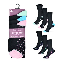 SK566 Ladies 3 Pack Heart/ Spot Heel & Toe Socks