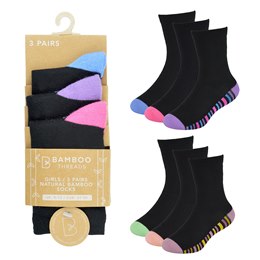 SK736 Girls 3 Pack Heel & Toe Bamboo Socks