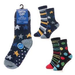 SK816B Boys 2pk Design Cosy Socks with Gripper