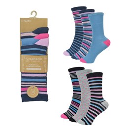 SK821 Ladies 3 Pack Bamboo Heel & Toe Design Socks