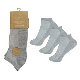 SK865A Mens 3 Pack Bamboo Grey Trainer Socks / Arch Support & Ventilated Top