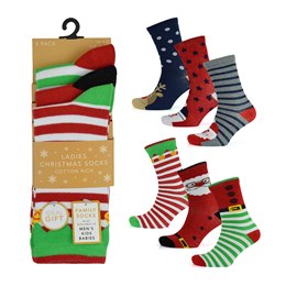 SK956 Ladies 3 Pack Christmas Design Socks - Family