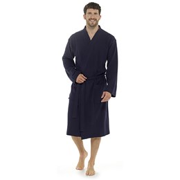 HT034 Mens Textured Knitted Waffle Wrap Dressing Gown - Navy